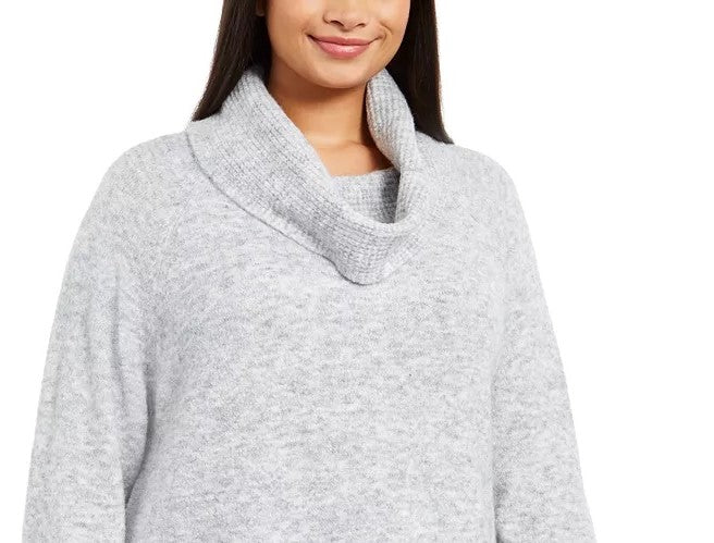 Style & Co Women's Plus Size Waffle-Knit-Trim Cowlneck Sweater Gray Size 3X