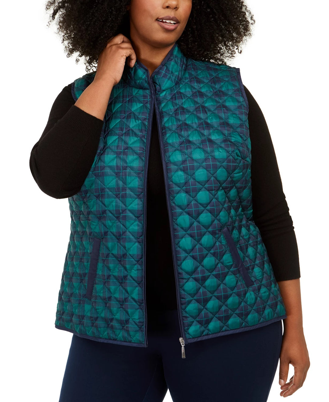 Karen Scott Women's Plus Size Printed Puffer Vest Navy Size 1X