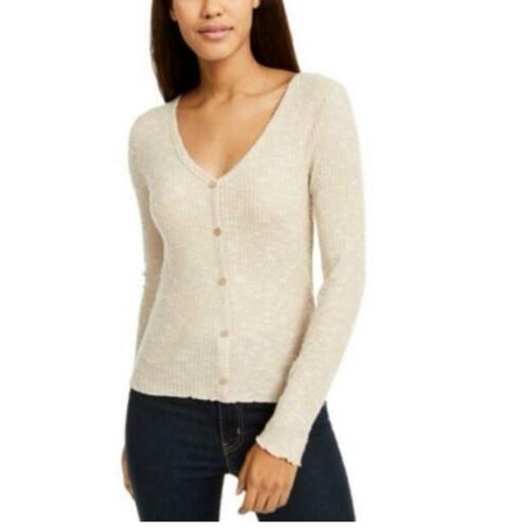 Crave Fame Juniors' Cozy Rib-Knit Top Beige Size Small