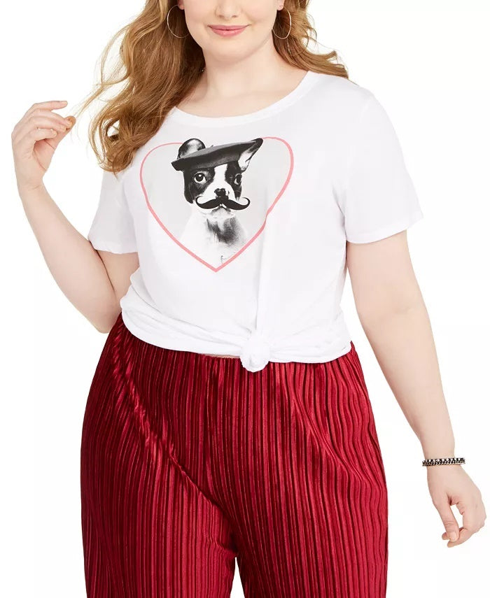 Modern Lux Women's Trendy Plus French Bulldog Graphic T-Shirt White Size 1X