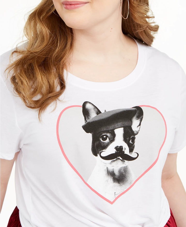 Modern Lux Women's Trendy Plus French Bulldog Graphic T-Shirt White Size 1X