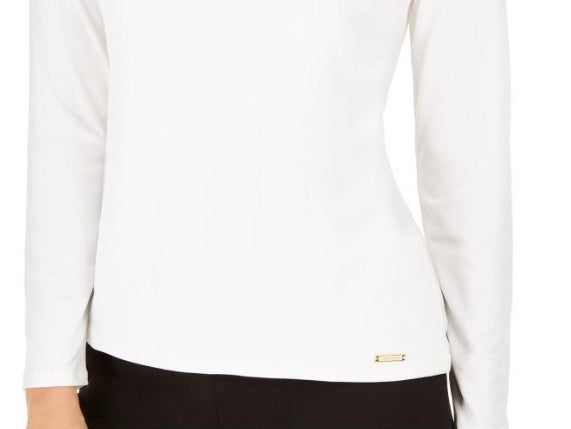 Calvin Klein Women's Embellished-Neck Top White Size Small