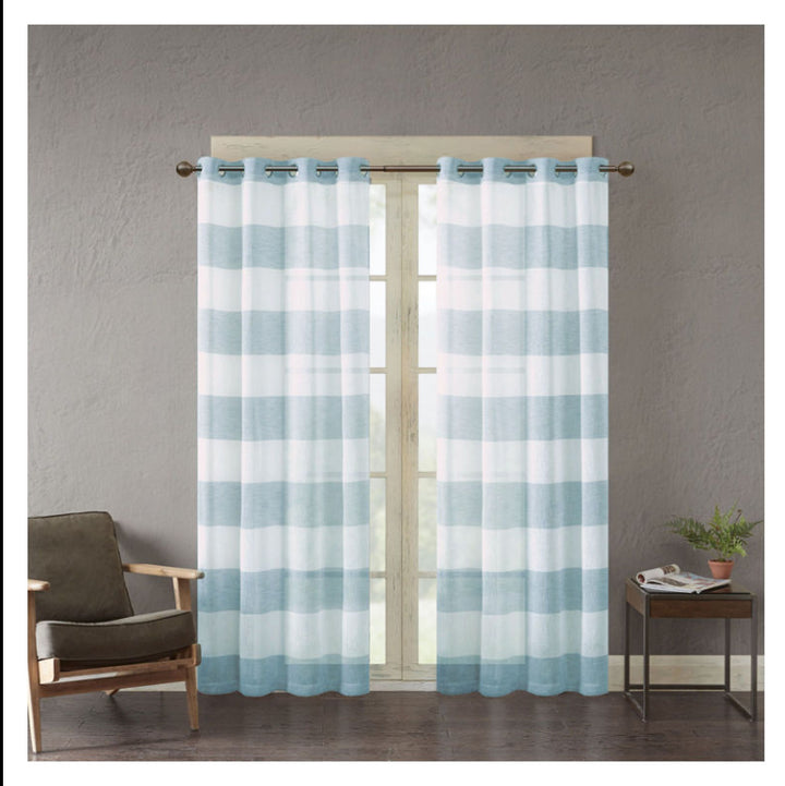 Urban Habitat Yarn Dyed Woven Sheer Window Curtain Pane 50X95-Blue