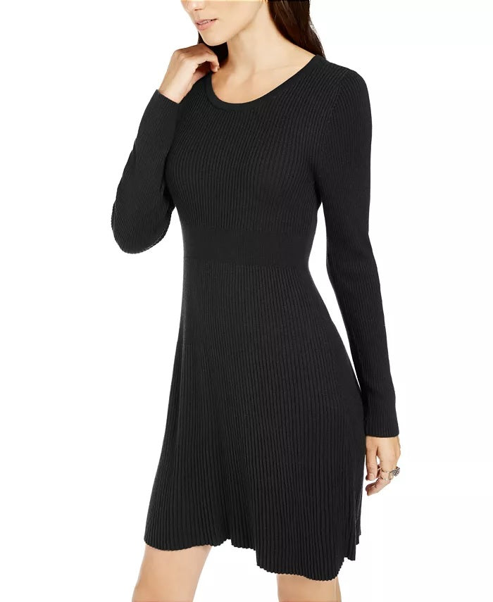 Style & Co Women's Ribbed-Knit Sweater Dress Black Size Medium