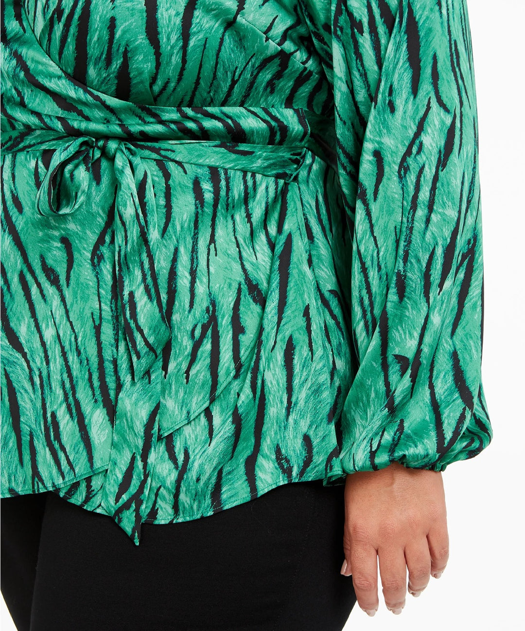 INC International Concepts Women's Plus Size Animal-Print Wrap Top Med Green Size 2X