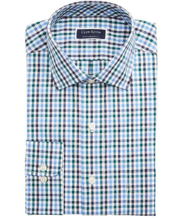 Club Room Men's Regular-Fit Stretch Wrinkle-Resistant Gingham Dress Shirt Size 17x34-35