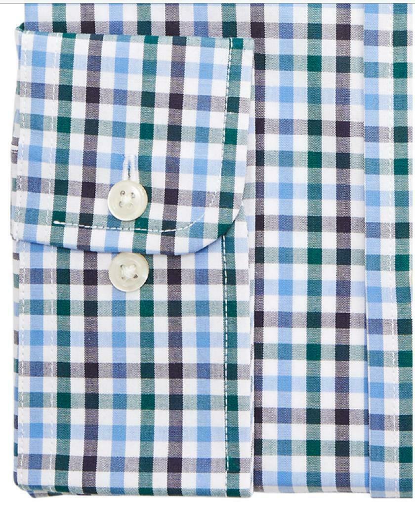 Club Room Men's Regular-Fit Stretch Wrinkle-Resistant Gingham Dress Shirt Size 17x34-35