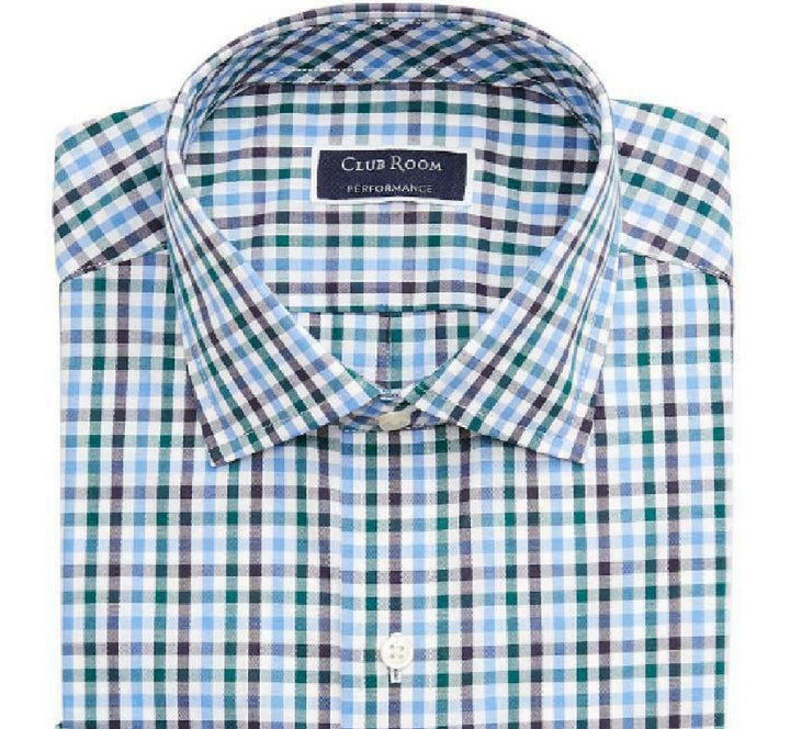 Club Room Men's Regular-Fit Stretch Wrinkle-Resistant Gingham Dress Shirt Size 17x34-35