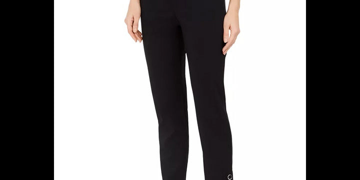 JM Women's Collection Tummy-Control Pull-On Button-Hem Pants Black Size Medium