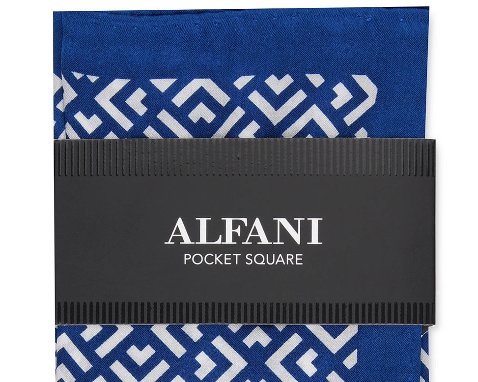 Alfani Men's Geo Silk Pocket Square Navy Size Regular