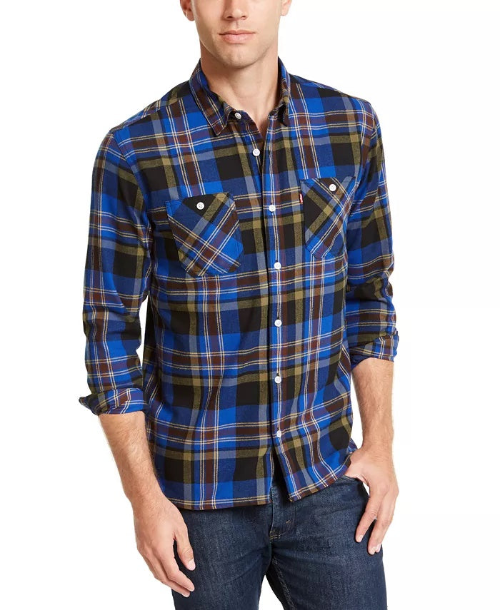 Levi's Men's Dual Pocket Plaid Flannel Shirt Turq Aqua Size XX-Large