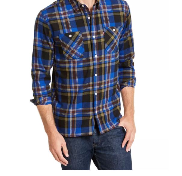 Levi's Men's Dual Pocket Plaid Flannel Shirt Turq Aqua Size XX-Large