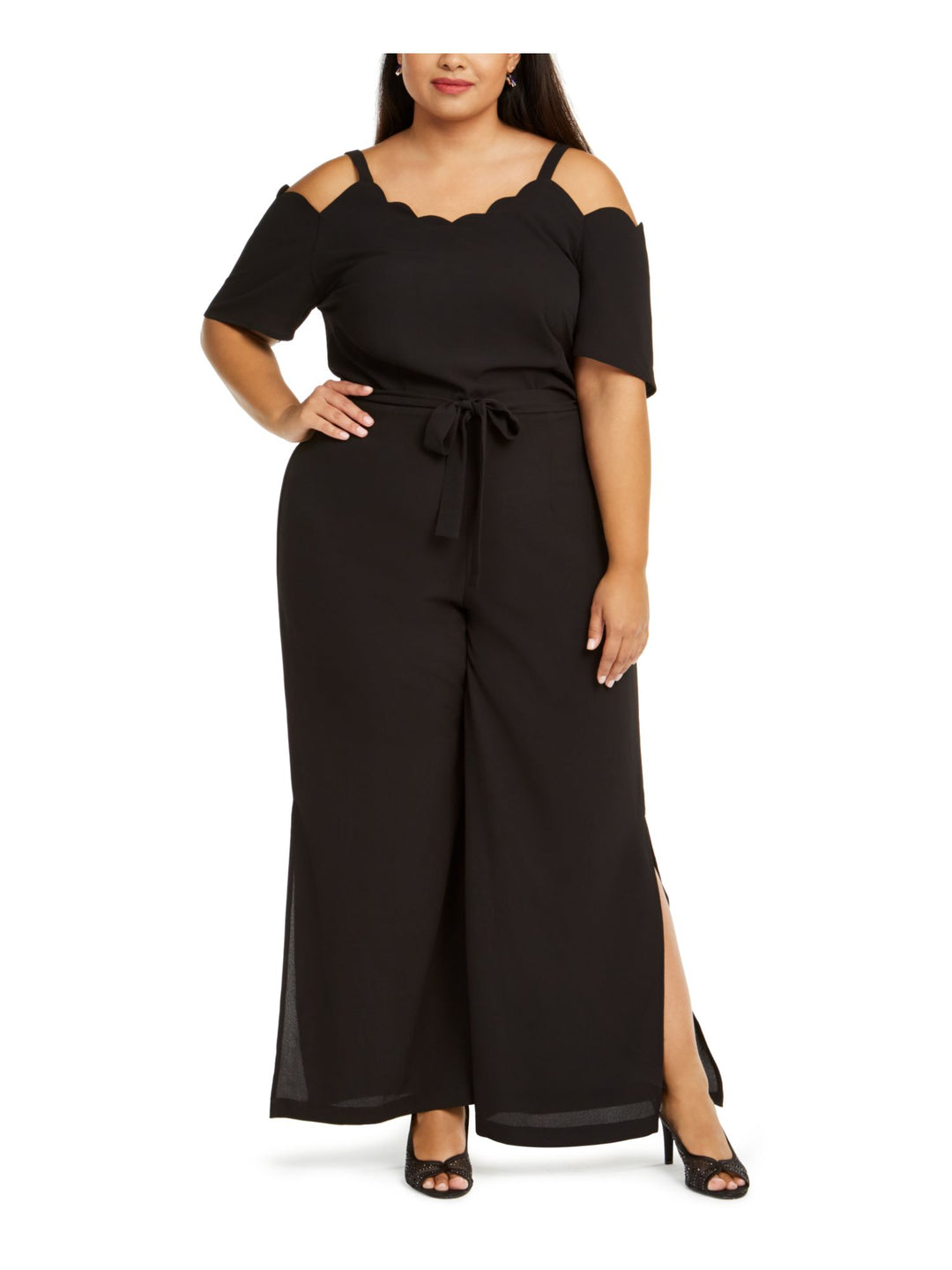 Monteau Women's Trendy Plus Size Scalloped Jumpsuit Black Size 1X