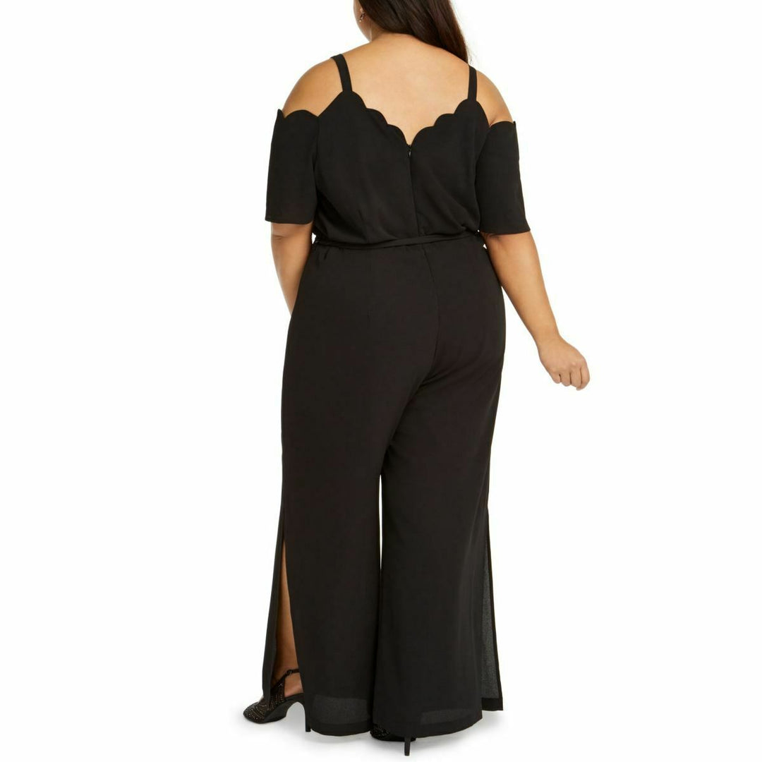 Monteau Women's Trendy Plus Size Scalloped Jumpsuit Black Size 1X