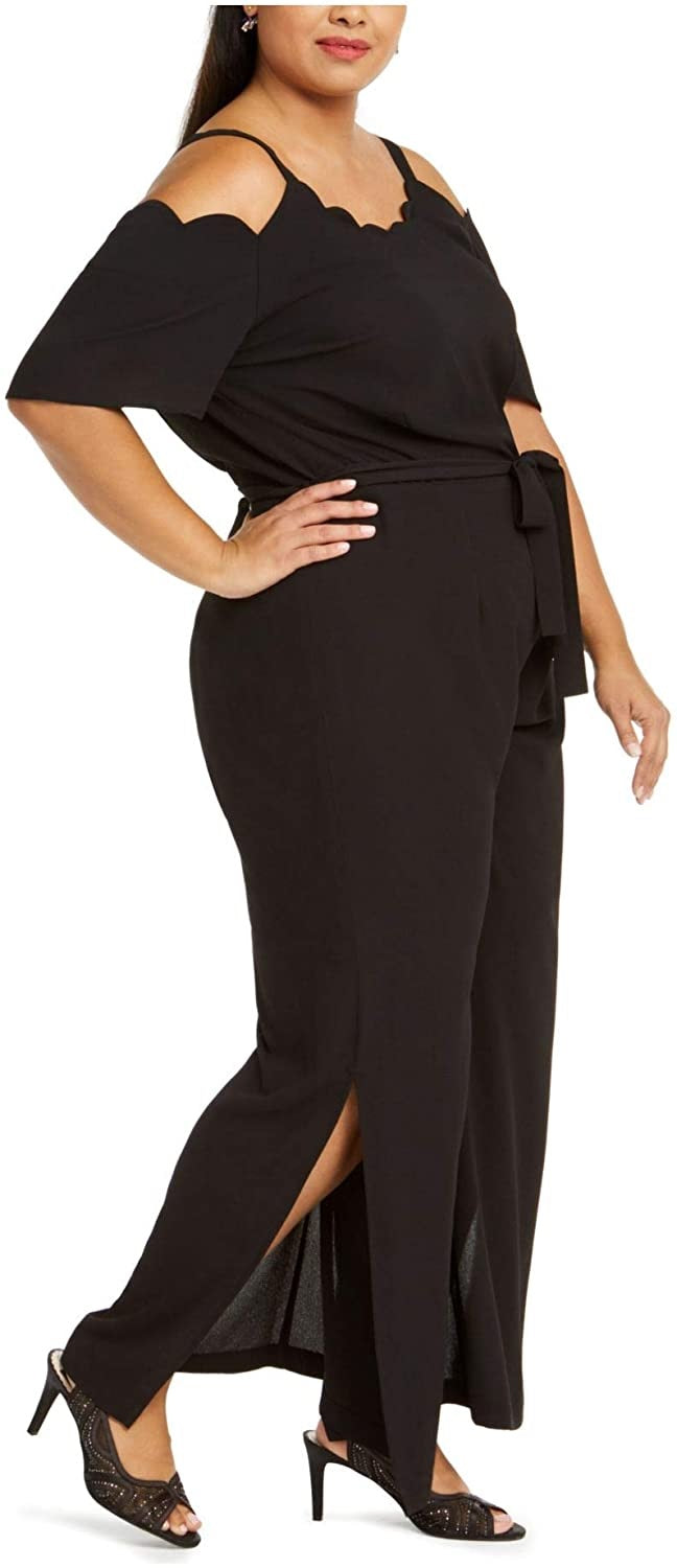 Monteau Women's Trendy Plus Size Scalloped Jumpsuit Black Size 1X